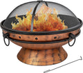 Sunnydaze 30-Inch Large Outdoor Fire Pit - Wood Burning Fire Pit for Outside with Poker and Screen - Copper Finish - Royal Cauldron