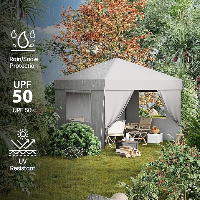 Pop Up Canopy Tent 10x10 Gazebo with 4 Removable Sidewalls Heavy Duty Outdoor Canopy for Patio Waterproof Instant Shelter for Parties &amp Camping White
