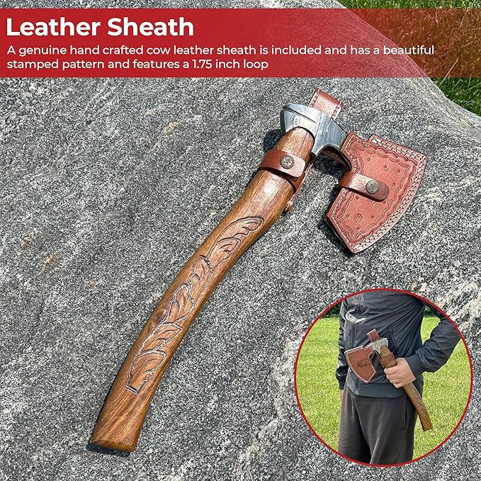 MedievalDepot Guiscard Hand Forged Bearded Damascus Axe - Overall 17 - Damascus Steel Blade - Comabat Outdoor &amp Collector