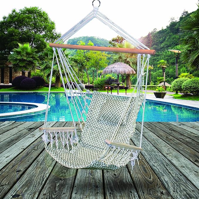 Hammock Chair Hanging Rope Swing *12 Patterns Quality Comfortable and Breathable Fabric - Indoor/Outdoor - Grey Herringbone Pattern