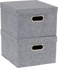 Household Essentials Collapsible Cotton Blend Storage Box with Lid and Metal Grommet Handle Set of 2 Grey