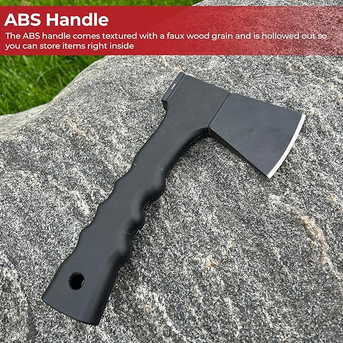 MedievalDepot Outdoor Camping Axe – Compact Full Tang Blade with Hammer Pommel Sheath Included (Black)
