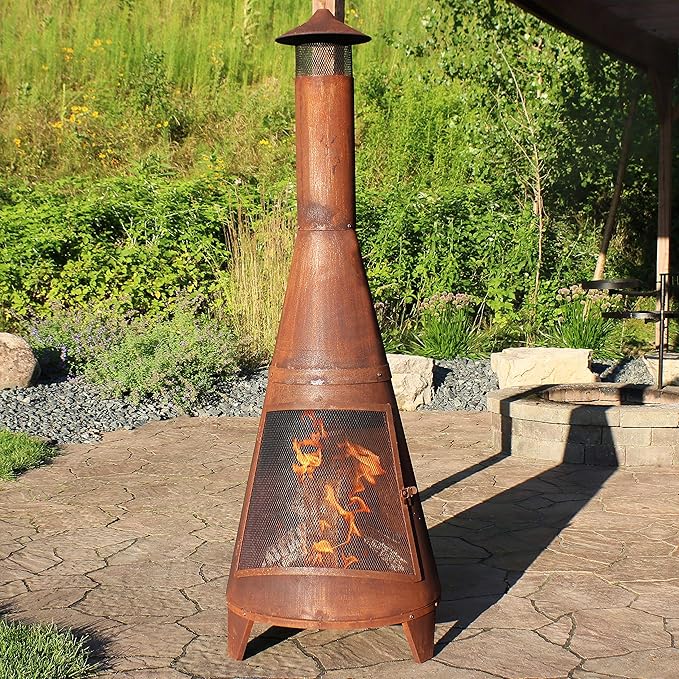 Sunnydaze 70-Inch Chiminea Outdoor Fireplace - Outdoor Wood-Burning Chiminea Fire Pit - Chimney Fire Pit - Rustic