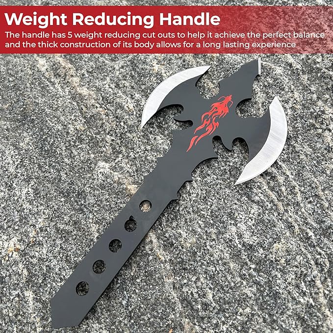 MedievalDepot Dragon's Mighty Fury Triple Edged Throwing Axe - Overall 8 Metal Black Anodized