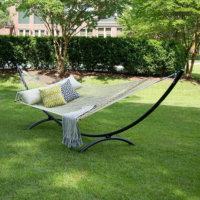 Hatteras Hammocks DC-15OT Executive Oatmeal Duracord Rope Hammock with Free Extension Chains &amp Tree Hooks Handcrafted in The USA Accommodates 2 People 450 LB Weight Capacity 13 ft. x 65 in.