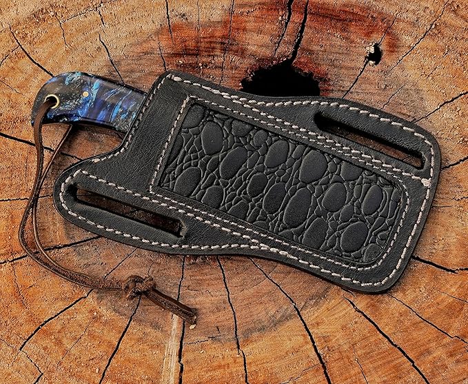 Cow Boy Knife Hand Forged Bull Cutter Knife with Sheath Best Gift for Girl Friend and Boy Friend. (Blue)