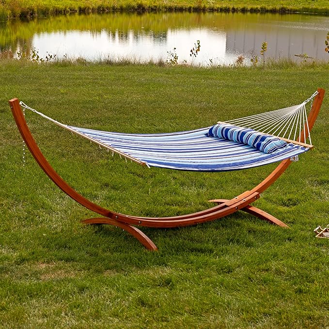 Sunnydaze Curved Wood Hammock Stand Only - 2-Person Wooden Hammock Stand for Outside with 400-Pound Capacity- 12-Foot