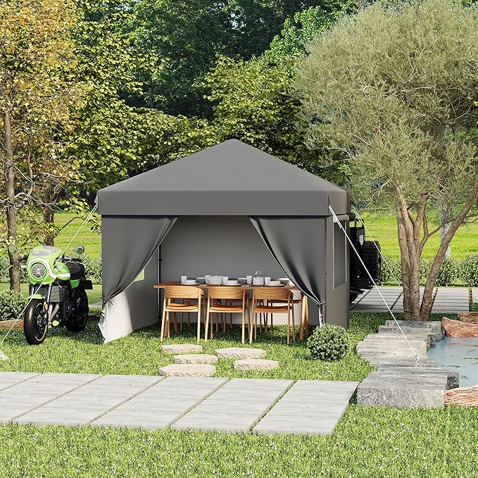 Pop Up Canopy Tent 10x10 Gazebo with 4 Removable Sidewalls Heavy Duty Outdoor Canopy for Patio Waterproof Instant Shelter for Parties &amp Camping Blue