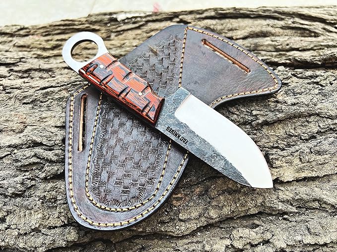 TAC KNIVES 7'' Full Tang Fixed Blade Outdoor Camping Hunting Knife In Sheath Gift For Him | 1095 High Carbon Steel | SKINNER Gift Cowboy knives Pancake leather sheath (ORANGE)