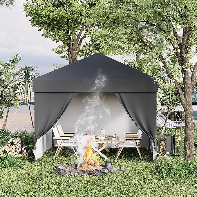 10X10 Pop Up Canopy Tent with 4 Sidewalls Heavy Duty Commercial Instant Shelter One-Person Quick Setup Outdoor Party Tent Water-Resistant &amp Portable for Outdoor Events Camping Black