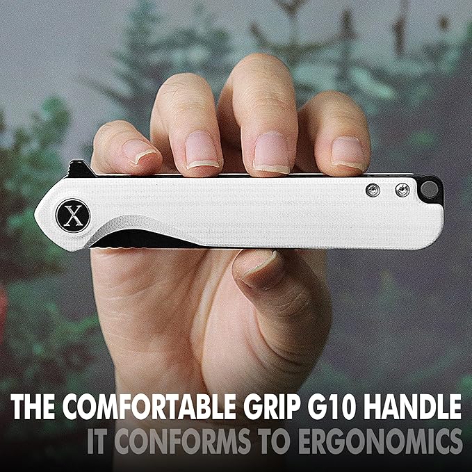 Father's Day Mother's Day &amp Birthday Gift for Him or Her - Unique White Pocket Knife for Men or Women Premium Folding Knife with D2 Steel &amp G10 Handle Fast One-Hand Open Flipper for EDC Ca