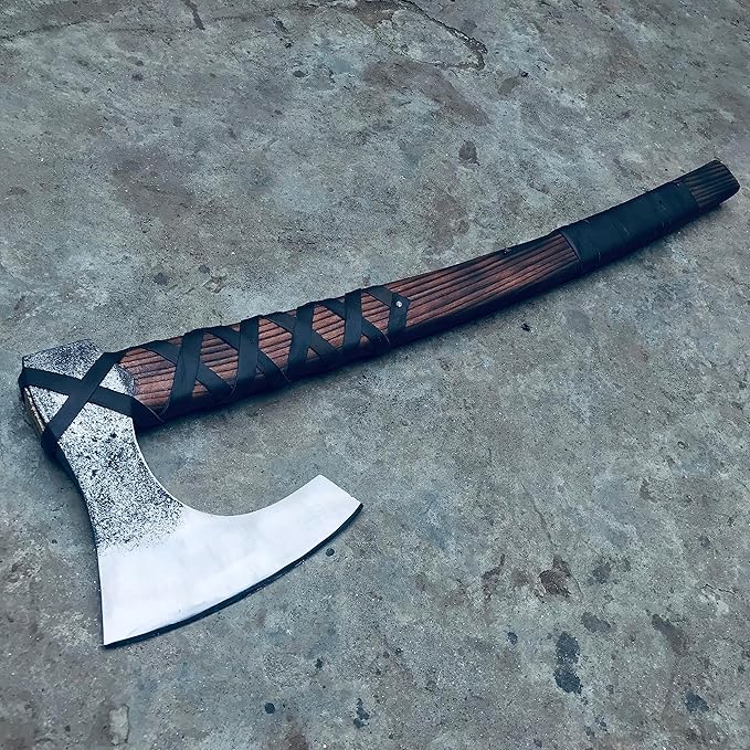 [Viking Tools] 30”Two Handed Large Berserker Axe Large Norse AxeScandinavian Style Viking Axe Double Headed ax Functional Viking Battle ax History of Viking and Norse Mythology(Large Norse Axe)