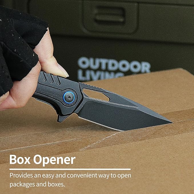 ALBATROSS Valentine‘s Gift for Him EDC Folding Knife 3.3” Black D2 Steel Blade Black Aluminum &amp G10 Handle Ball Bearing Flip Thumb Hole Gift Box