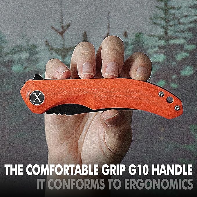 XIPHIAS Father's Day Mother's Day &amp Holiday Gifts for Him &amp Her - Orange Pocket Knife for Men Women | Premium Folding EDC Knife with D2 Blade G10 Handle One-Hand Open Gift Set