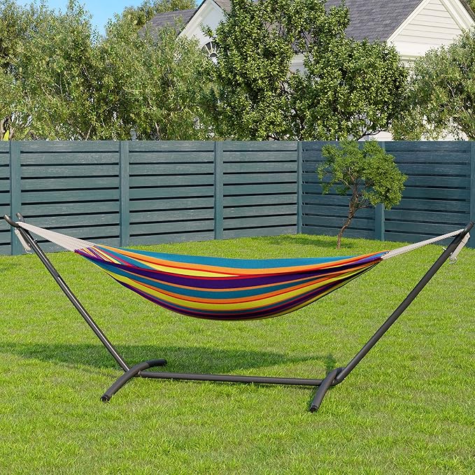 GarveeLife Double 2 Person Hammock Indoor Outdoor Standing Hammock with Space Saving Steel Stand Carry Bag 450 LBS Weight Capacity Suitable for Garden Camping Beach Tropical