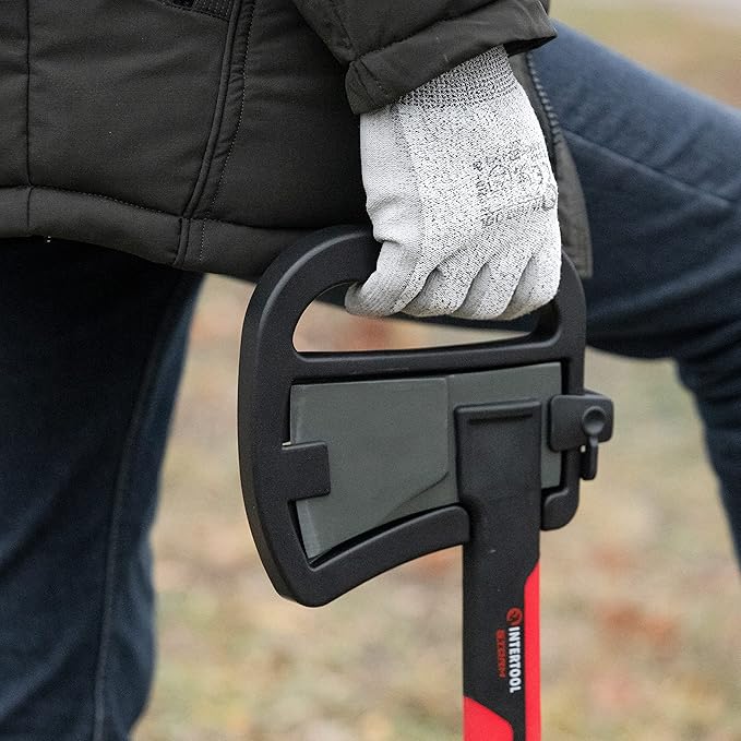 INTERTOOL Long Hatchet Camping Axe for Wood Chopping and Kindling - 18 Ax Tool for Splitting Firewood &amp Outdoor Survival Gardening Hiking with Shock Absorbing Anti-Slip Handle &amp Sheath - HT