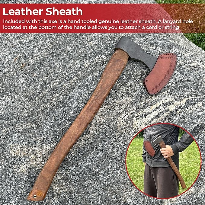 MedievalDepot Viking Age Scandinavian Skeggøx Battle Axe - Overall 20 Carbon Steel - Rosewood Handle