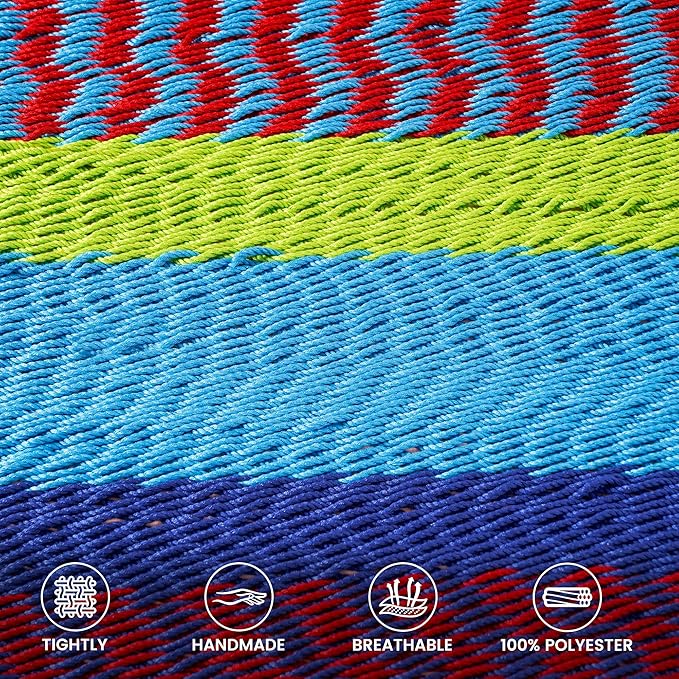 Lazy Daze Hammocks 10.5 FT Double 2 Person Caribbean Rope Hammock Hand Woven Polyester Hammock with Spreader Bars for Outside Outdoor Backyard Patio Poolside 450 LBS Capacity Multicolor