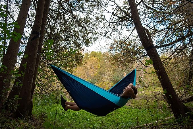 Vivere Double Parachute Camping Hammock Includes Stuff-Sack (Navy/Turquoise)