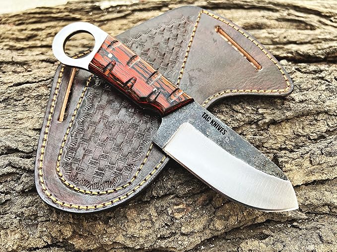 TAC KNIVES 7'' Full Tang Fixed Blade Outdoor Camping Hunting Knife In Sheath Gift For Him | 1095 High Carbon Steel | SKINNER Gift Cowboy knives Pancake leather sheath (ORANGE)