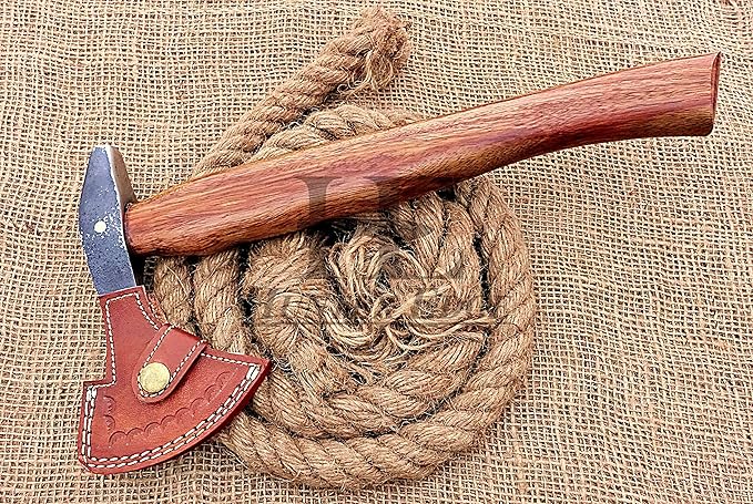 HUNTEX Custom Exposed Hand-Forged Marked 1095 High Carbon Steel 14 Inch Long Walnut Wood Handle Full Tang Razor Sharp Hunting Camping Outdoor Four Lugged Chopping Axe with Genuine Leather Sheath
