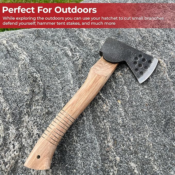 MedievalDepot Camping Hatchet - Compact Forged Steel Axe with Wooden Handle for Outdoor Survival Bushcraft Backpacking