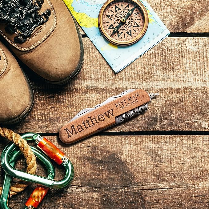 Set of 10 - Personalized Pocket Knife w/Name &amp Date 10 Font Option - Personalized 8-Function Multi-Tool Pocket Knives Custom Engraved Knives Groomsmen Gift Gift for Him
