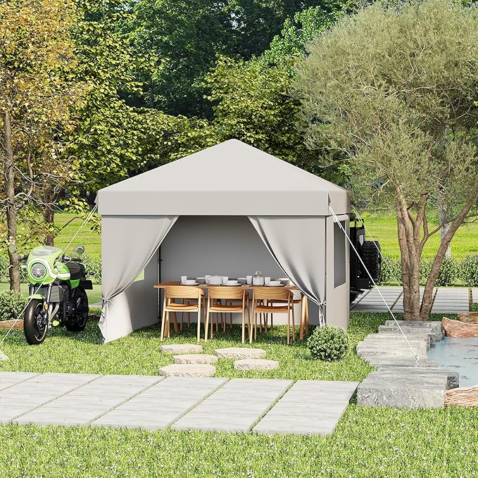 Pop Up Canopy Tent 10x10 Gazebo with 4 Removable Sidewalls Heavy Duty Outdoor Canopy for Patio Waterproof Instant Shelter for Parties &amp Camping White