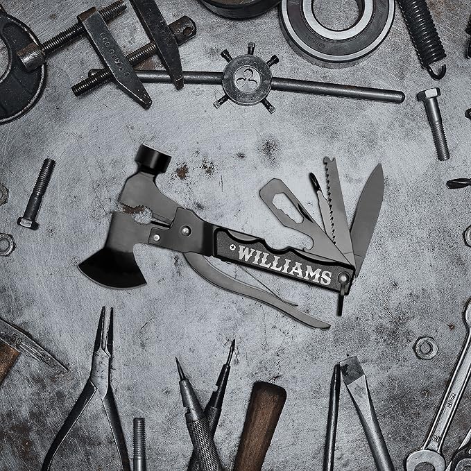 Laser Engraved - Personalized All-In-One Hammer Multitool w/Name or Customizable Text - 20 Fonts - Birthday Gifts for Dad from Son Daughter