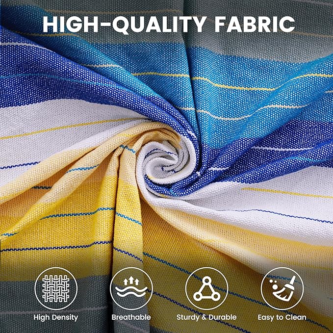Lazy Daze Hammocks Cotton Fabric Spreader Bar Hammock and 10.5 Ft Wood Arc Hammock Stand Combo for Outdoor Indoor Patio Backyard Blue and Yellow