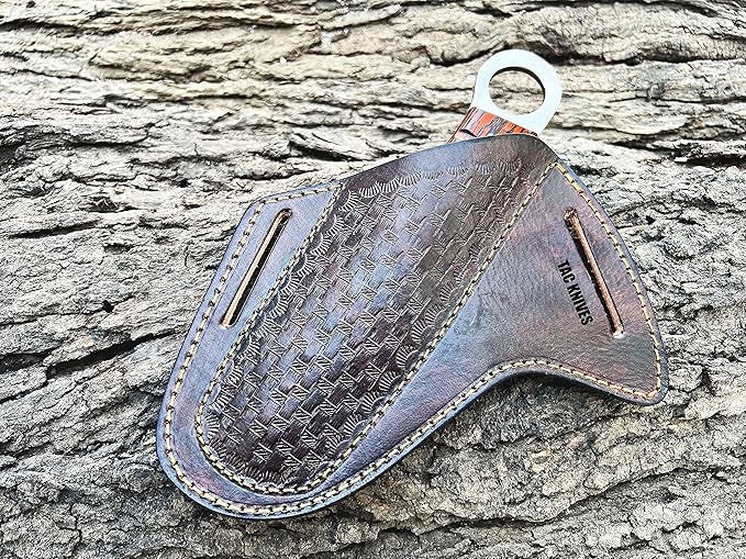TAC KNIVES 7'' Full Tang Fixed Blade Outdoor Camping Hunting Knife In Sheath Gift For Him | 1095 High Carbon Steel | SKINNER Gift Cowboy knives Pancake leather sheath (ORANGE)