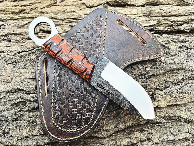 TAC KNIVES 7'' Full Tang Fixed Blade Outdoor Camping Hunting Knife In Sheath Gift For Him | 1095 High Carbon Steel | SKINNER Gift Cowboy knives Pancake leather sheath (ORANGE)