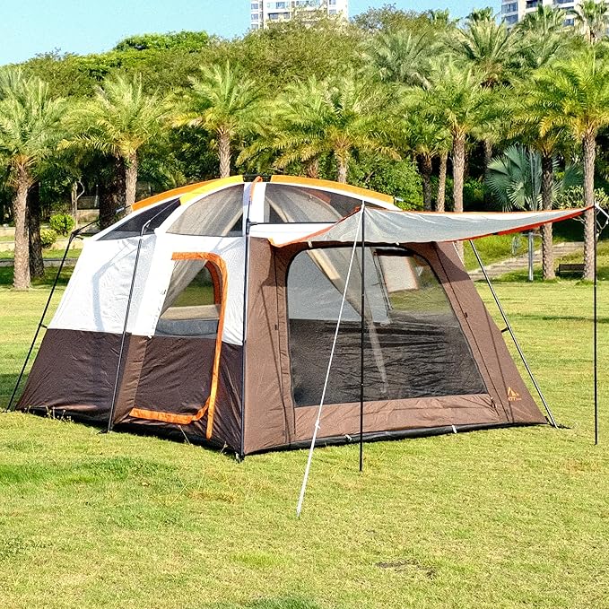 KTT Extra Large Tent 10-12-14 Person(B)Family Cabin Tents2 Rooms3 Doors and 3 Windows with MeshStraight WallWaterproofDouble LayerBig Tent for OutdoorPicnicCampingFamily Gathering