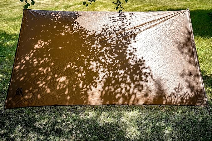 VIAM Outdoors Baldy Tan Tarp: Waterproof Camping Tarp for Hunting Glassing Hammock Rain Fly Ultralight Backpacking Gear Sun Shelter &amp Heavy Duty Outdoor Protection - 1.1oz