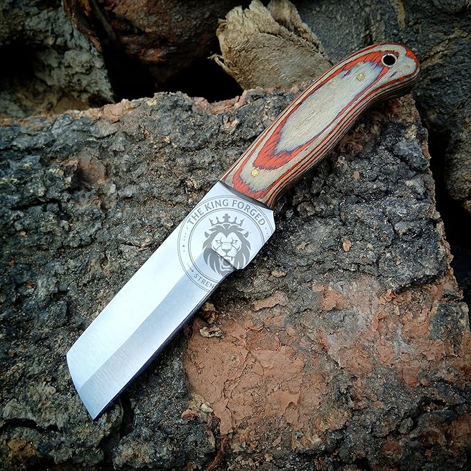 TKF 06 Custom Handmade High Carbon Steel Bull Cutter Knife with Leather Sheath – Cowboy Hunting Knife for Camping &amp Outdoor Activities – Heavy Duty Fixed Blade Gift for Men Christmas Birthday &a