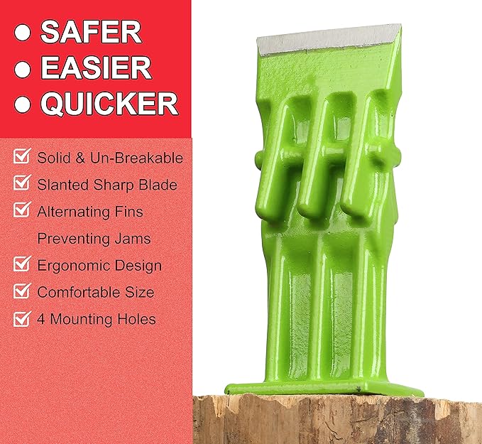 SPEED FORCE Firewood Kindling Log Wood Splitter – No Axe! Wedge Point Splits Firewood 3 Inch Green with Safety Cover