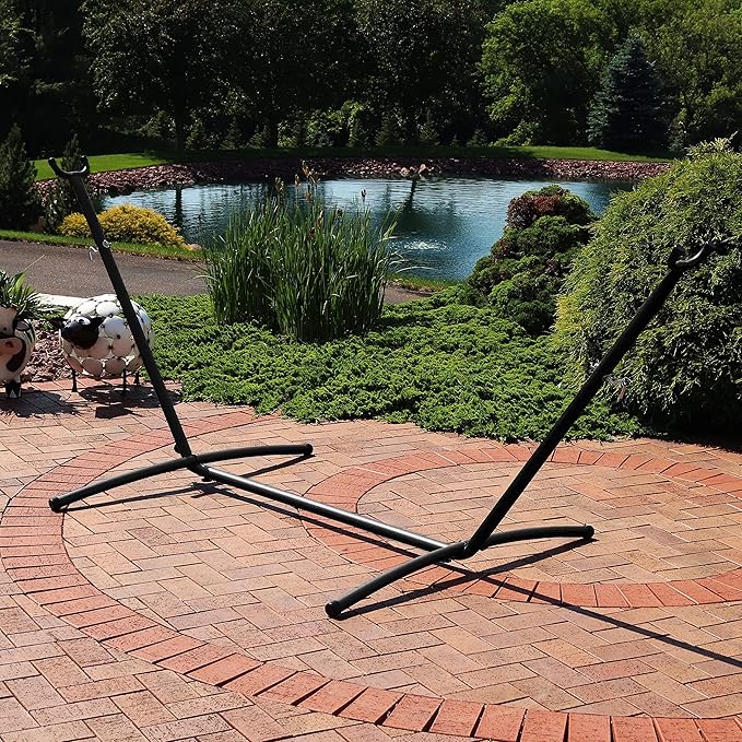 Sunnydaze Brazilian Portable Steel Hammock Stand for Outside with Carrying Case - 400-Pound Capacity Hammock Frame - Black Finish