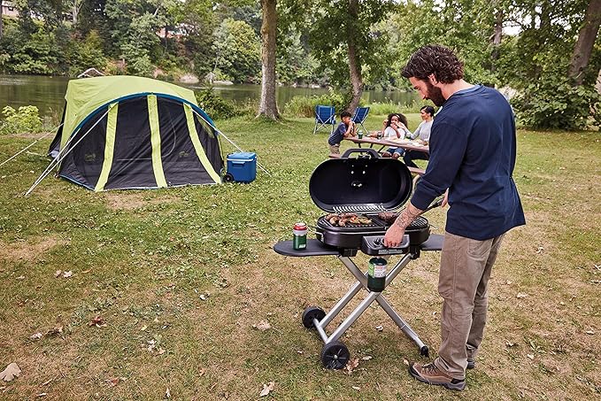 Coleman RoadTrip 285 Portable Stand-Up Propane Grill with 3 Adjustable Burners &amp Instastart Ignition 20000 BTUs of Power for Outdoor Cooking Camping Tailgating Grilling BBQs &amp More