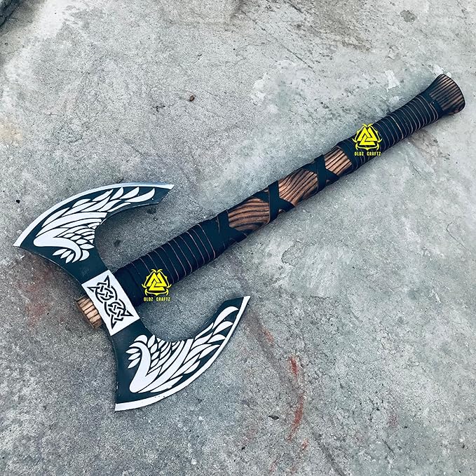 OLDZ CRAFTZ-Handmade Two handed large Berserker Axe Large Norse AxeScandinavian Style Viking Double Sided Axe Dane Axe double headed ax Functional Viking Battle Birthday Gift