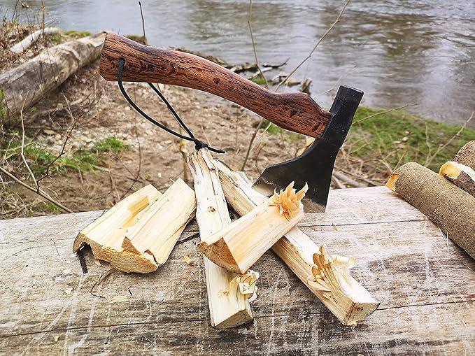Mastiff Gears® Master Hand-Forged Mini Hatchet Wooden Handle Camping Axe Wood Splitting Axe for Camping bushcraft Hunting Survival Enthusiast