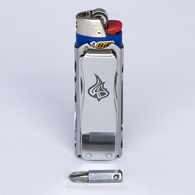 LighterBro Pro Lighter Sleeve - Multi-Tool - 420 Stainless Steel - Easily Fits Your Favorite Lighters - Includes Mini Pocket Knife Ruler Scissors Screwdriver Poker Key Ring &amp More (Black)