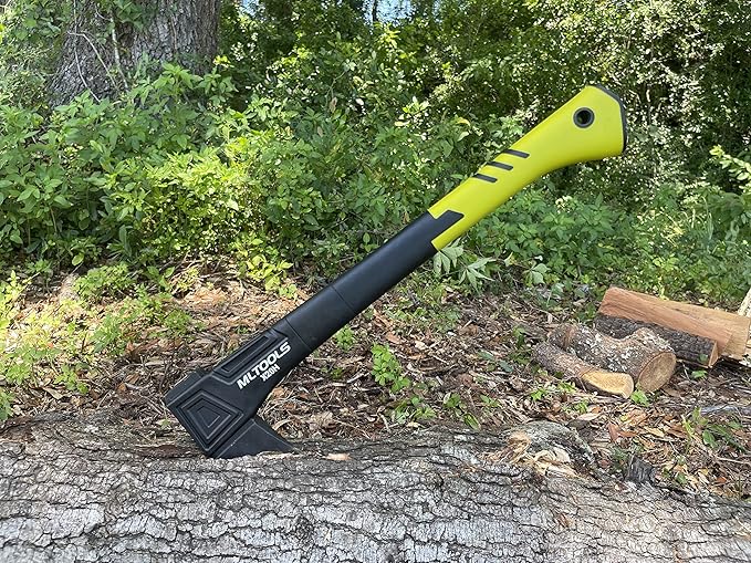 MLTOOLS Gardening Hatchet X20H - Camping Hatchet Fiberglass Ergonomic Handle High Carbon Steel Head - Torque Weatherproof Survival Axes and Hatchets - Non-Slip Grip - Protection Guard &amp Lock -