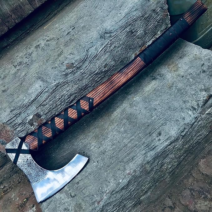 [Viking Tools] 30”Two Handed Large Berserker Axe Large Norse AxeScandinavian Style Viking Axe Double Headed ax Functional Viking Battle ax History of Viking and Norse Mythology(Large Norse Axe)