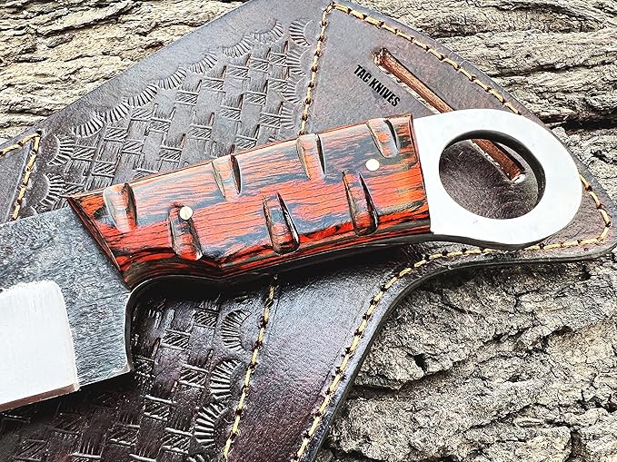TAC KNIVES 7'' Full Tang Fixed Blade Outdoor Camping Hunting Knife In Sheath Gift For Him | 1095 High Carbon Steel | SKINNER Gift Cowboy knives Pancake leather sheath (ORANGE)