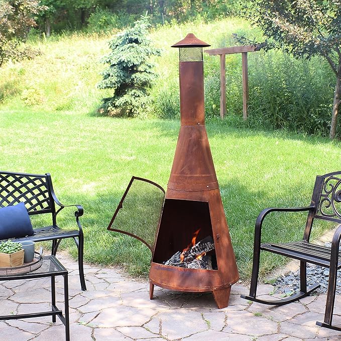 Sunnydaze 70-Inch Chiminea Outdoor Fireplace - Outdoor Wood-Burning Chiminea Fire Pit - Chimney Fire Pit - Rustic