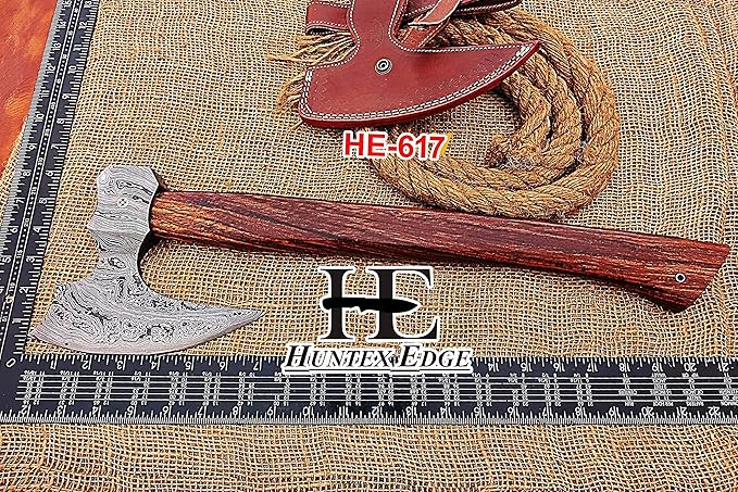HUNTEX Custom Handmade Hand-Forged Twist Pattern Damascus Steel 21 Inch Long Walnut Wood Handle Razor Sharp Hunting Camping Wood Splitter Viking Broad Axe with Genuine Leather Sheath