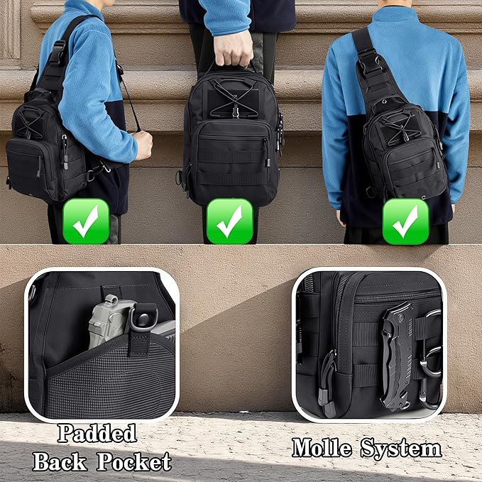 Tactical Sling Backpack Military Outdoor Sport Bag - EDC Molle Sling Shoulder Bag for Daily Carry &amp Outdoor Use (Green)