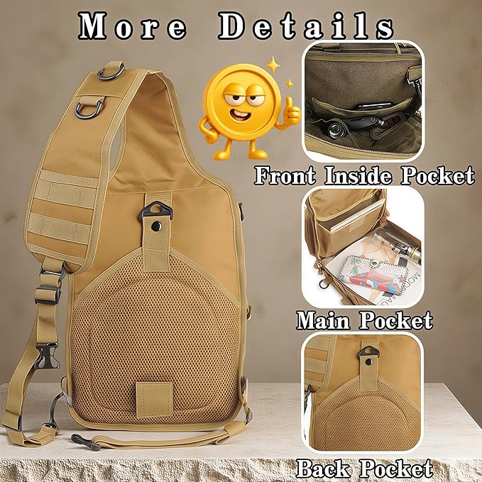 Tactical Sling Backpack with Molle System - Military Rover Shoulder Bag for EDC Outdoor Range &amp Daily Carry (Brown)