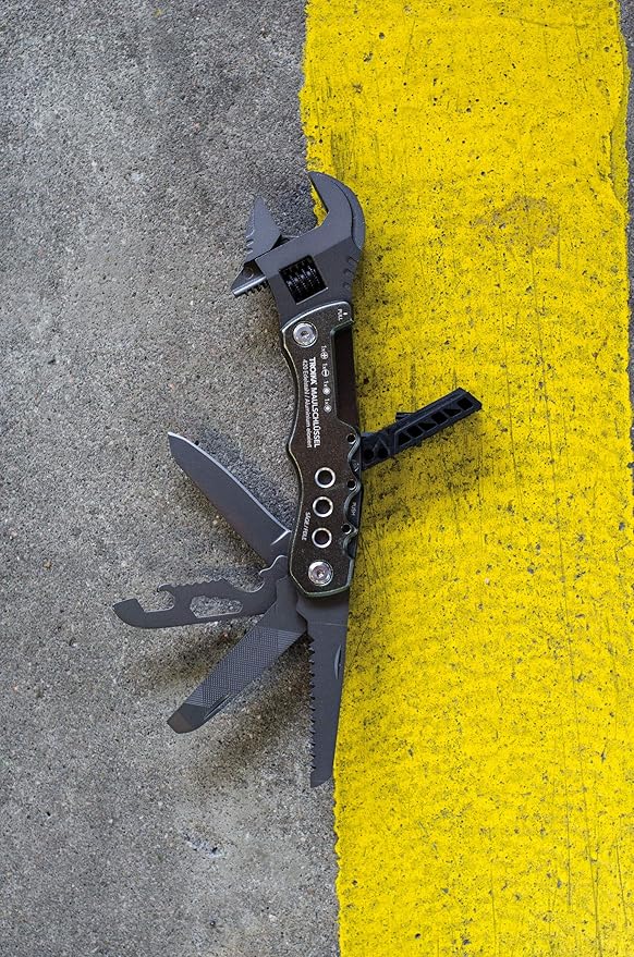 TROIKA Multi-Tool with 12 Functions and Locking Function – MAULSCHLÜSSEL – Adjustable Wrench Knife Saw File – Bottle + can Opener – 4 bits... Slotted Phillips Screwdriver – 420 Stainless Steel