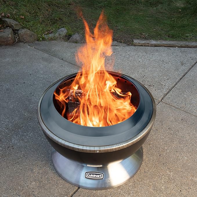 Cuisinart 24” Cleanburn Smokeless Fire Pit with Removable Base for Ash Portable Wood Burning Outdoor Fireplace Stainless Steel Smoke Free Outdoor Heater Enhanced Airflow and Easy Cleanup